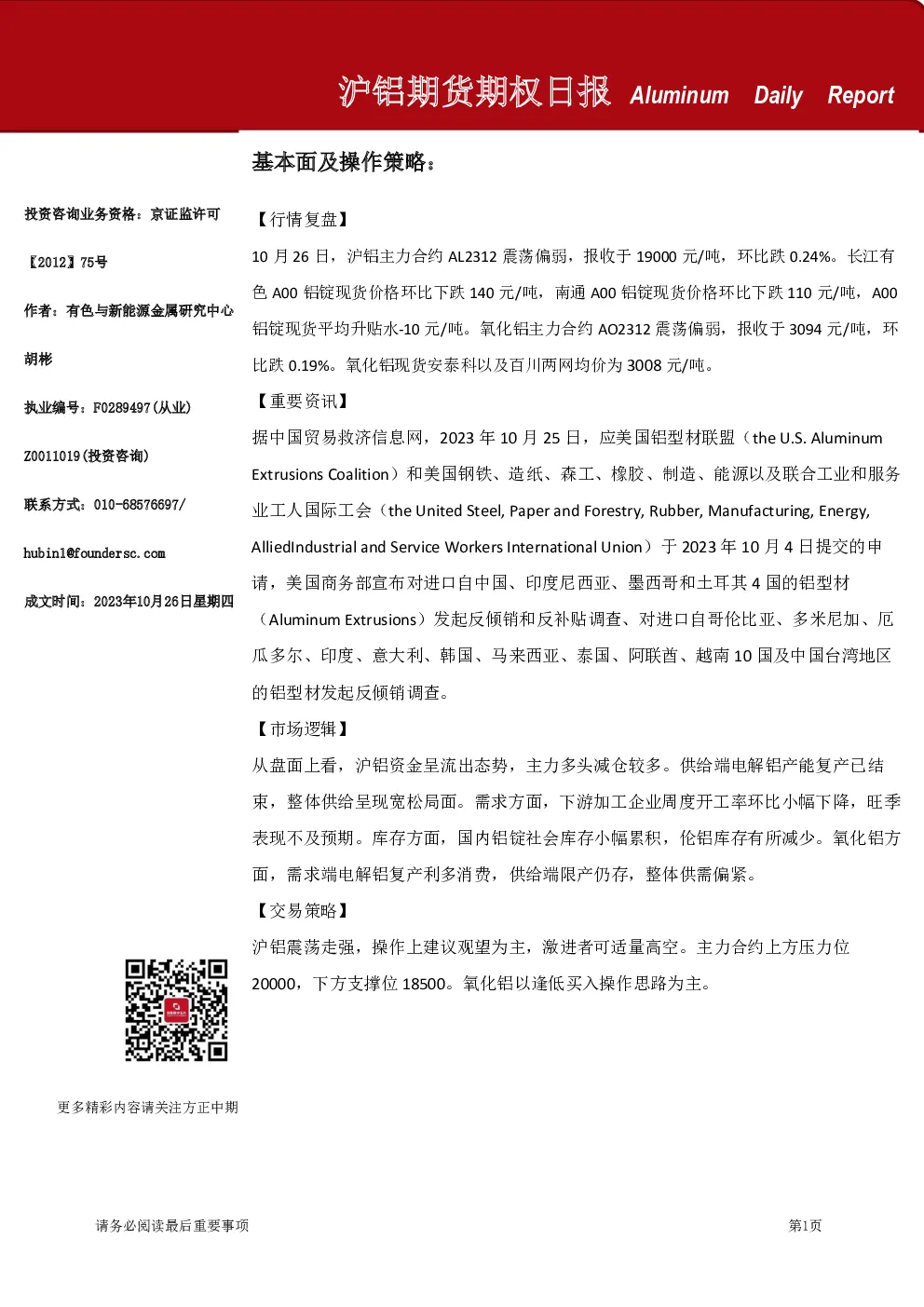 沪铝期货期权日报