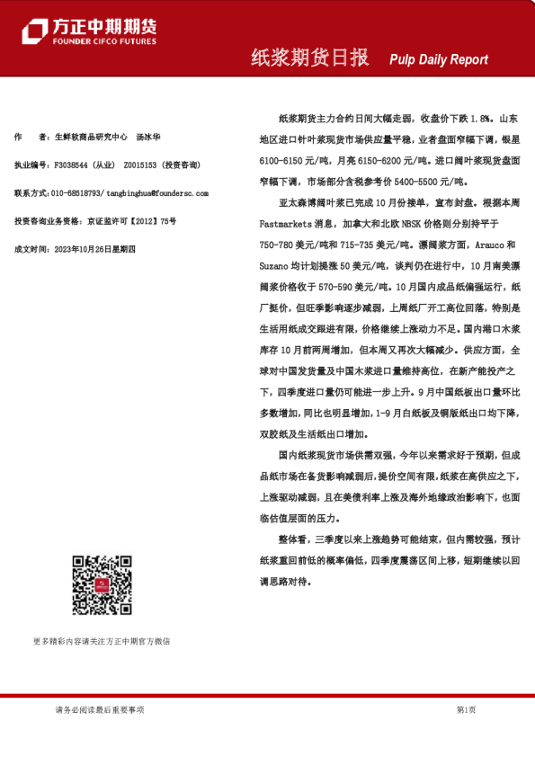 纸浆期货日报