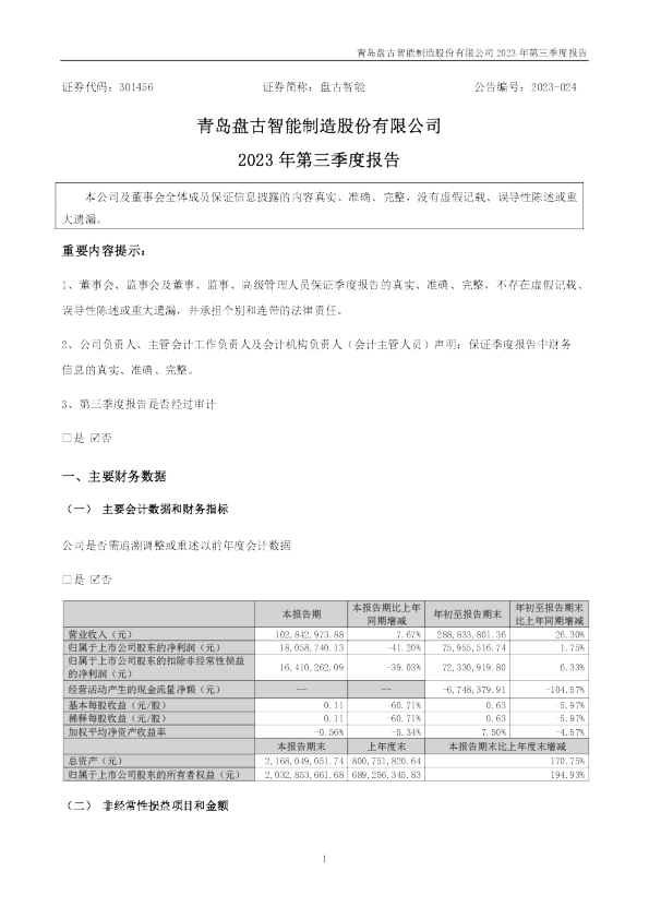 盘古智能:2023年三季度报告