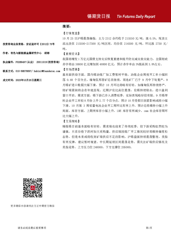 锡期货日报
