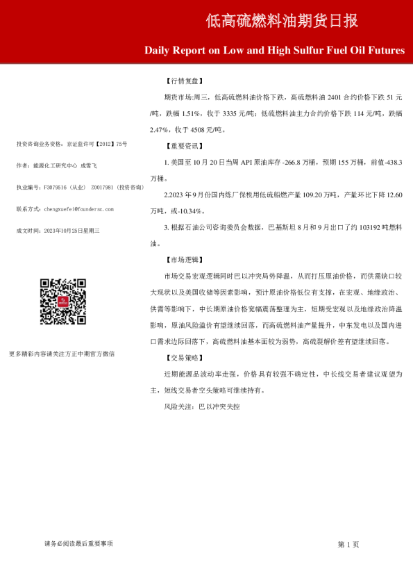 低高硫燃料油期货日报