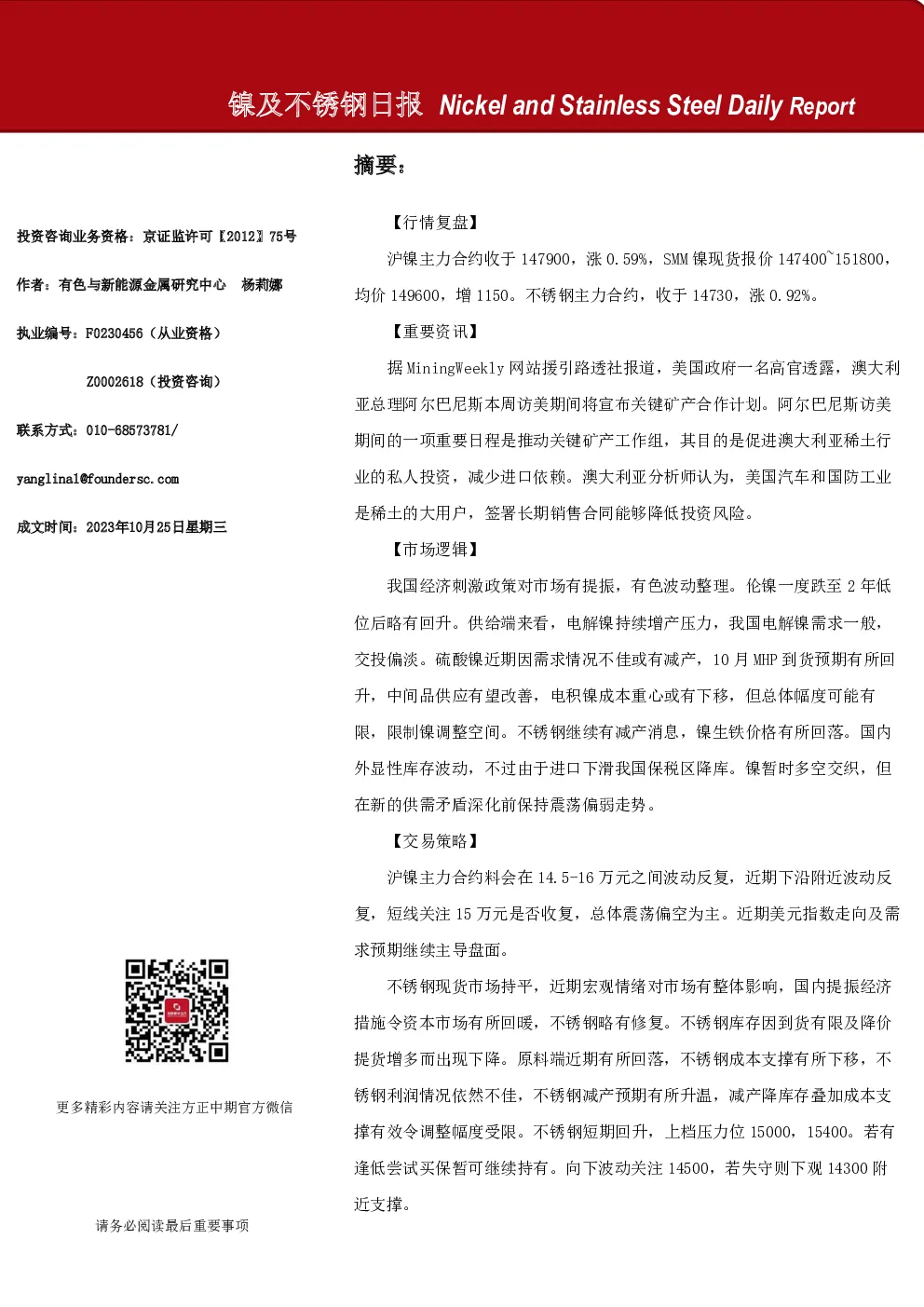 镍及不锈钢日报