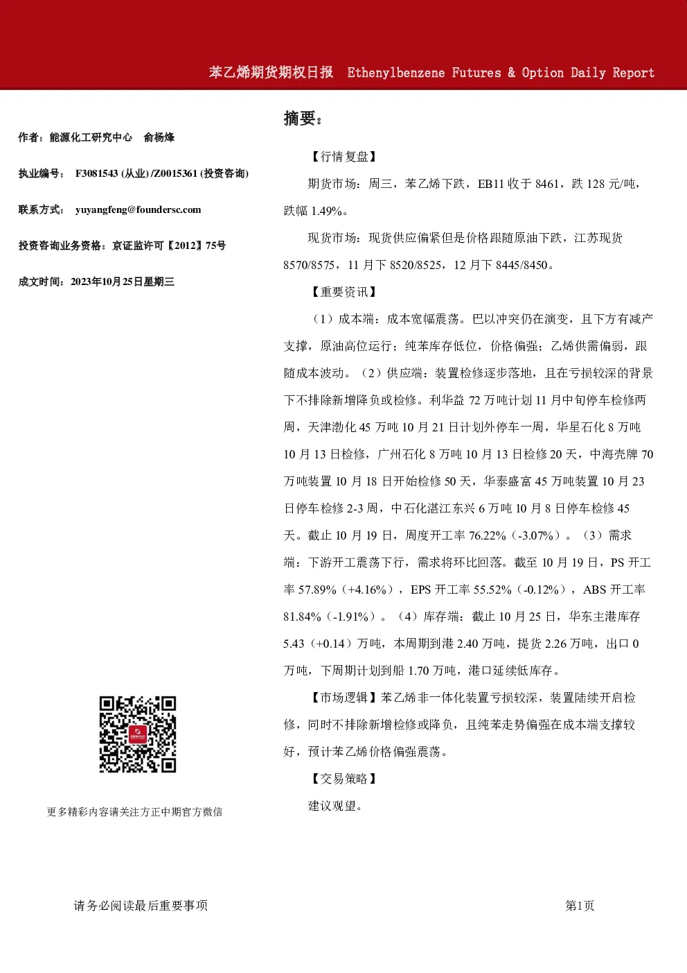 苯乙烯期货期权日报