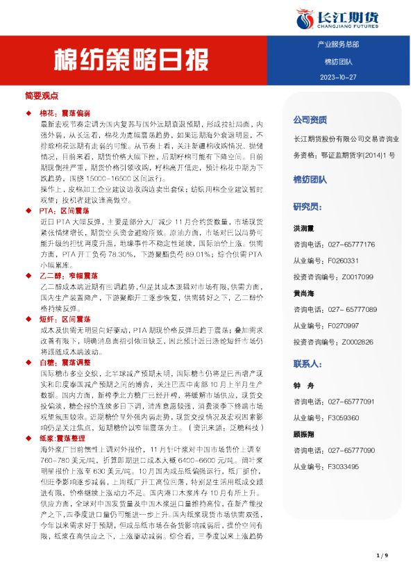 棉纺策略日报