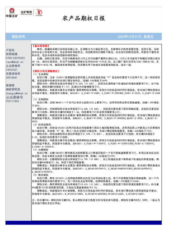 农产品期权日报