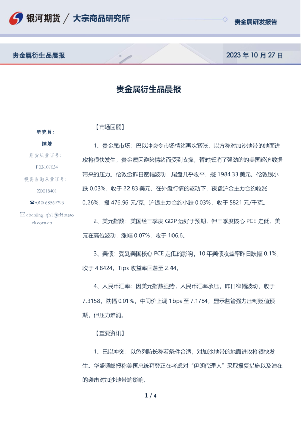 贵金属衍生品晨报