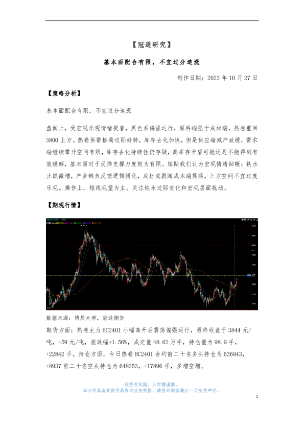 基本面配合有限，不宜过分追涨