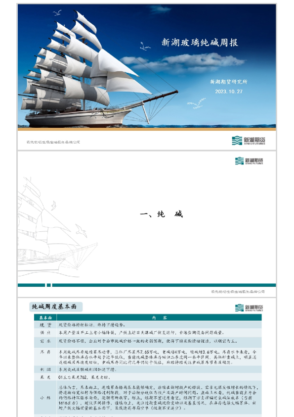 新湖玻璃纯碱周报