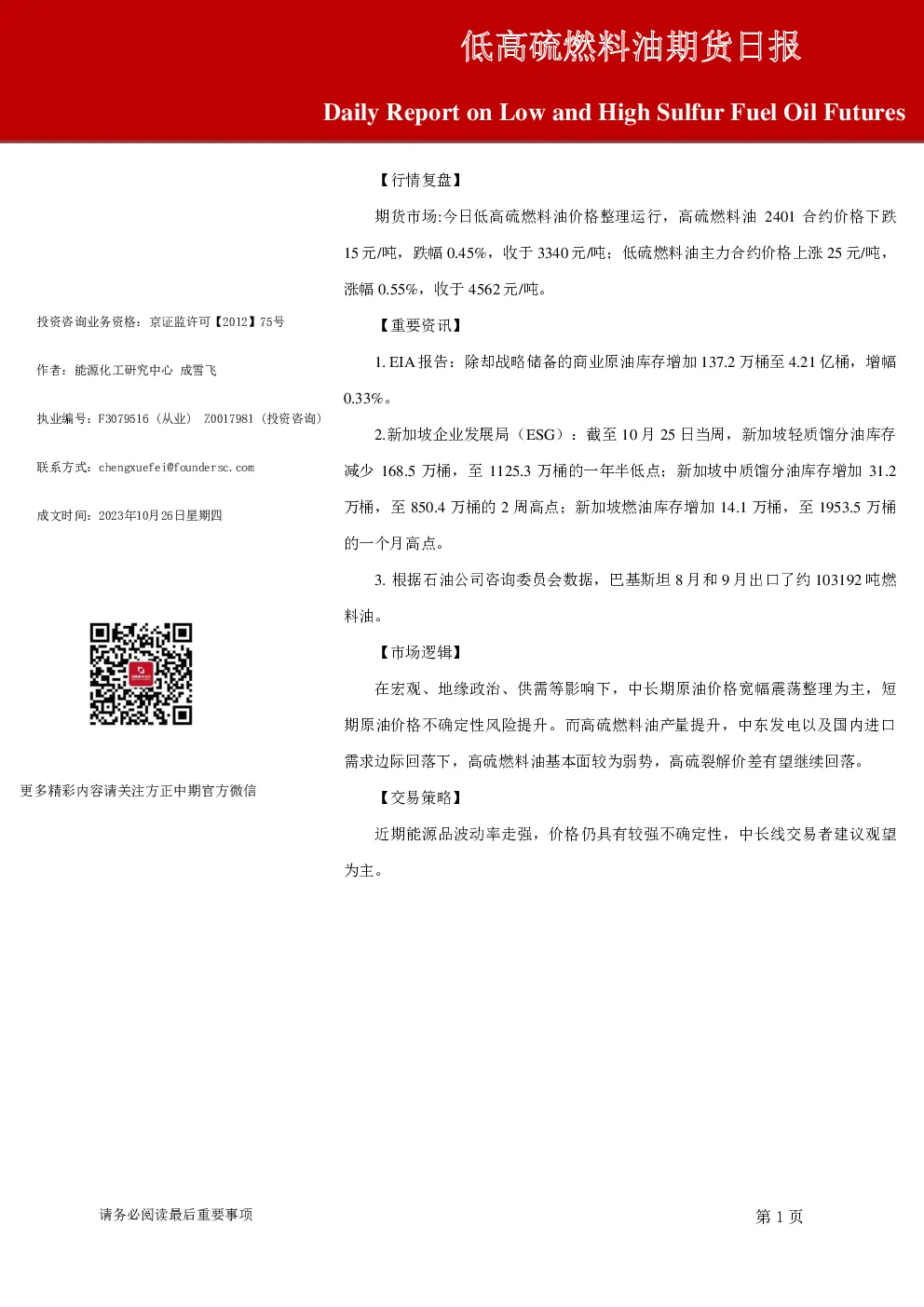 燃料油期货日报