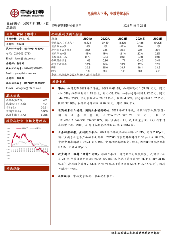 电商收入下滑，业绩持续承压