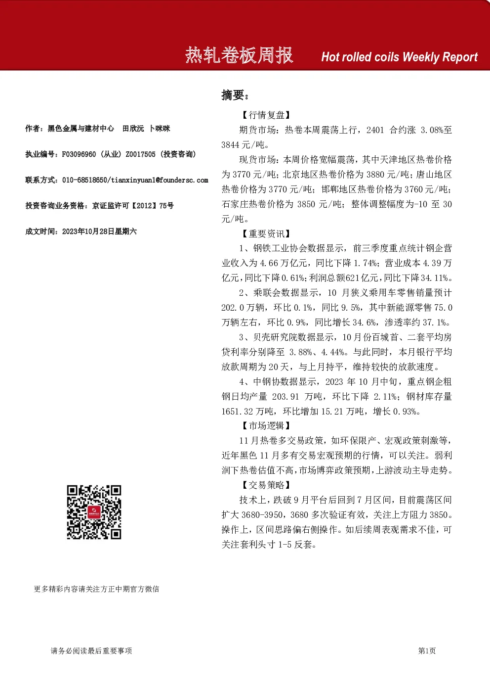 热轧卷板周报