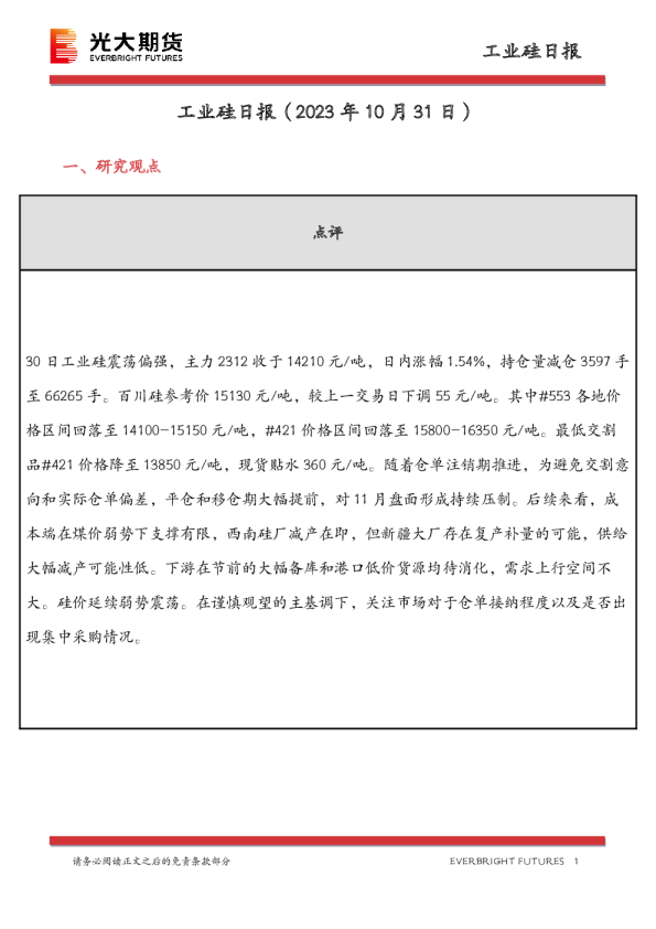 工业硅日报
