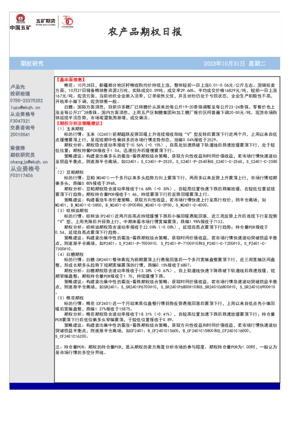 农产品期权日报