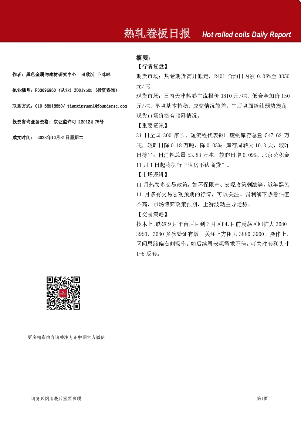 热轧卷板日报