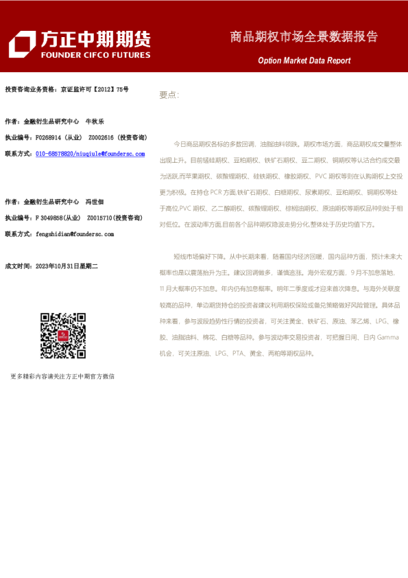 商品期权市场全景数据报告