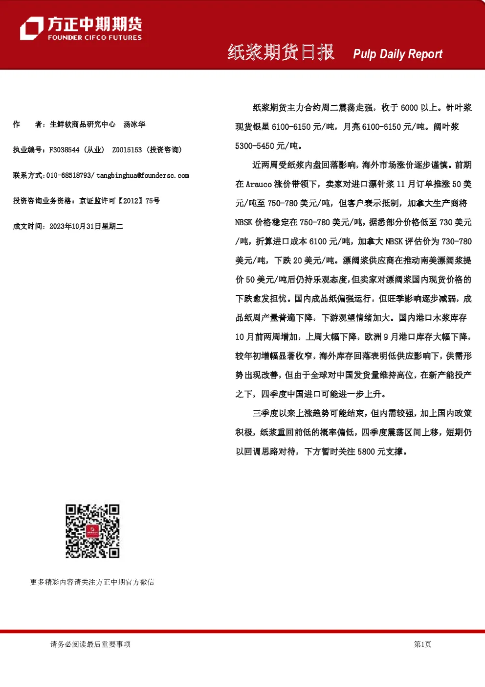 纸浆期货日报