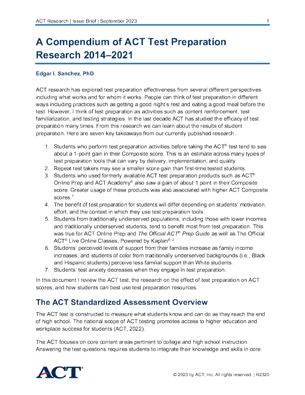 2014 - 2021 年 ACT 考试准备研究简编