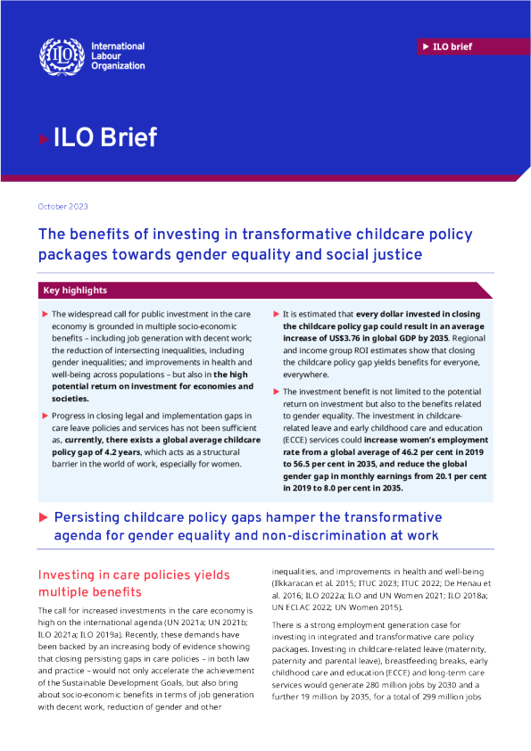 缩小儿童保育政策差距可带来高额投资回报