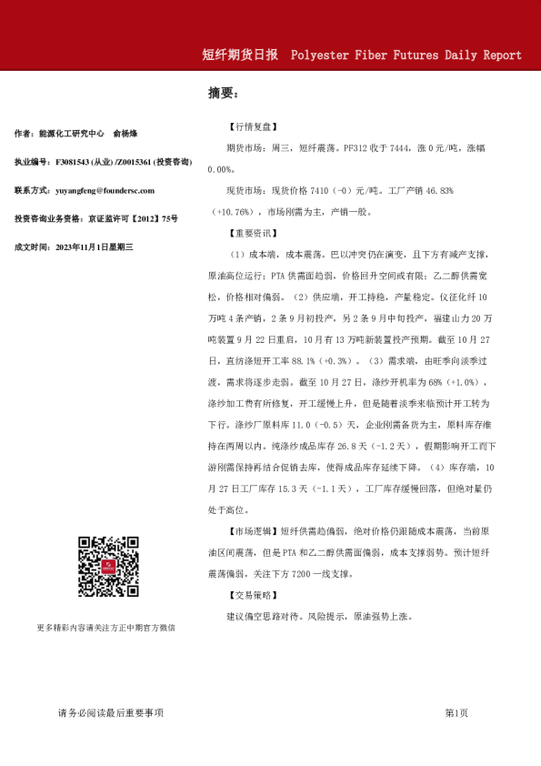 短纤期货日报