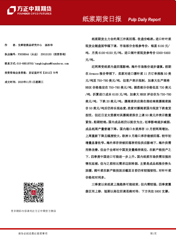 纸浆期货日报