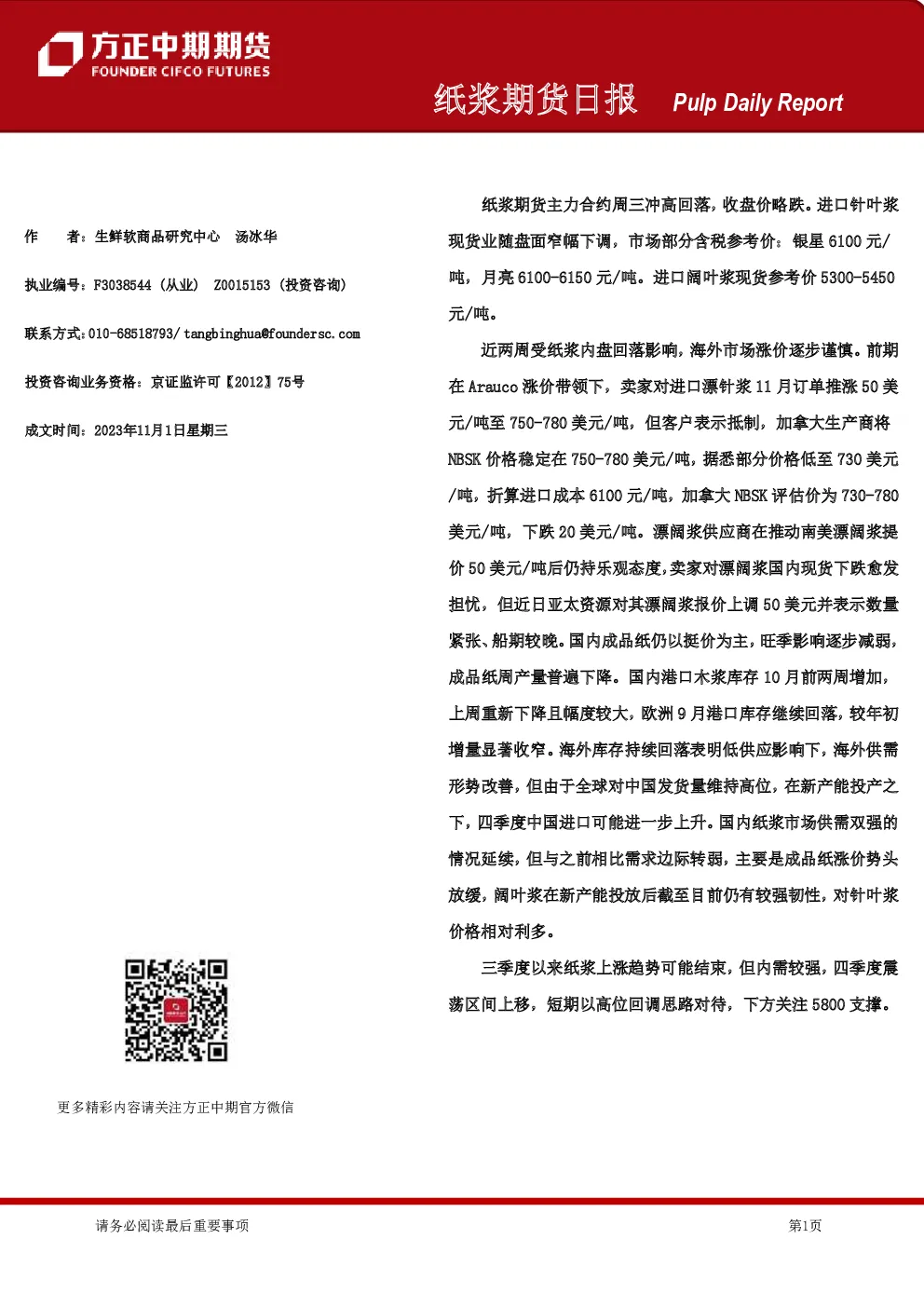 纸浆期货日报