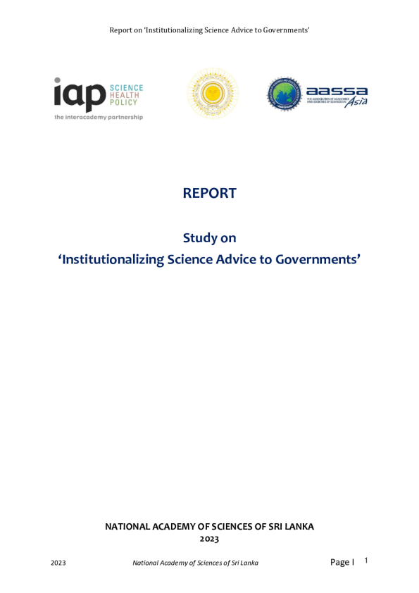 Institutionalizing Science Advice to Governments - Report