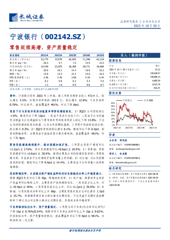 零售延续高增，资产质量稳定