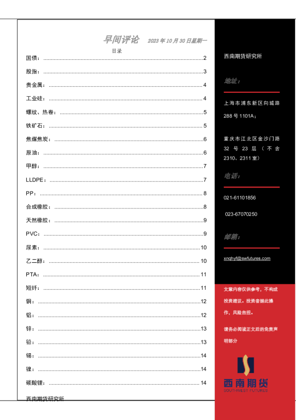 西南期货早间评论