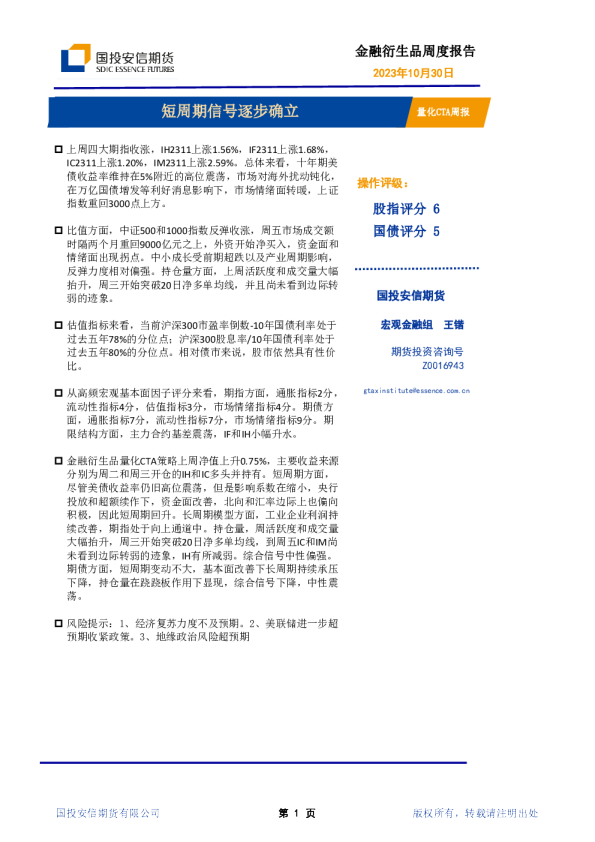 短周期信号逐步确立