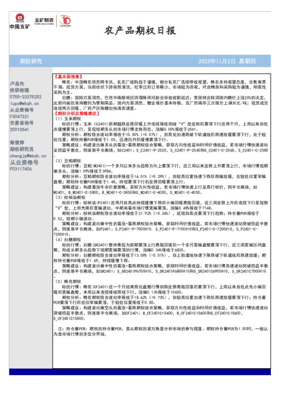 农产品期权日报