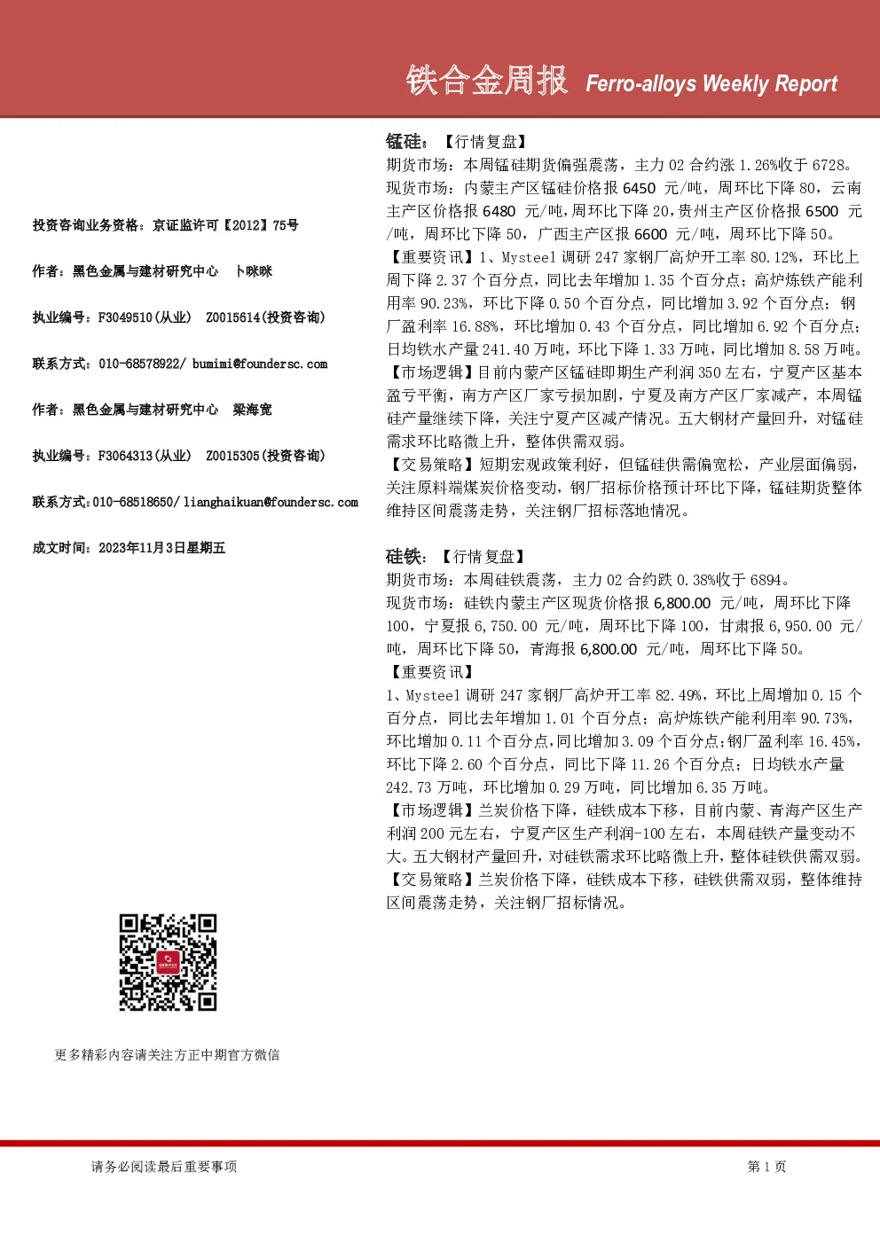 铁合金周报