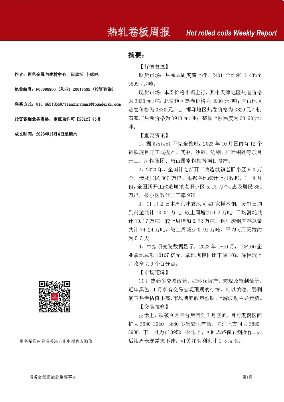 热轧卷板周报