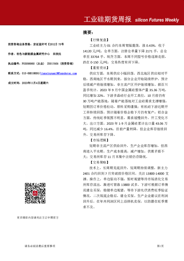 工业硅期货周报