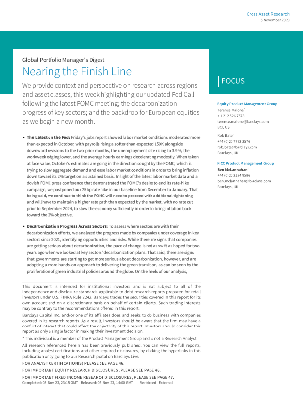 全球投资组合经理文摘 ： 接近终点线