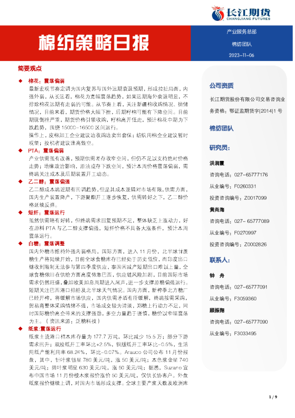 棉纺策略日报