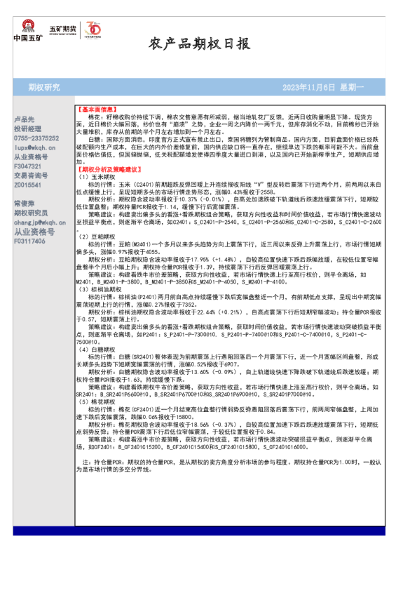 农产品期权日报