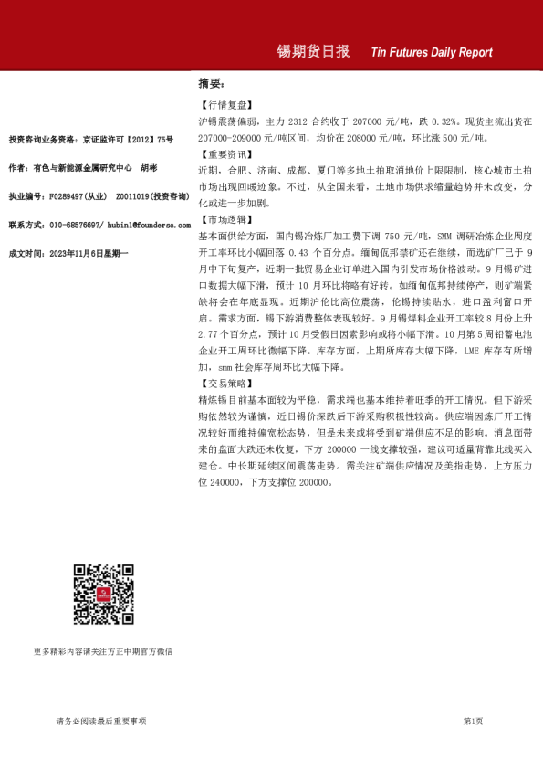 锡期货日报