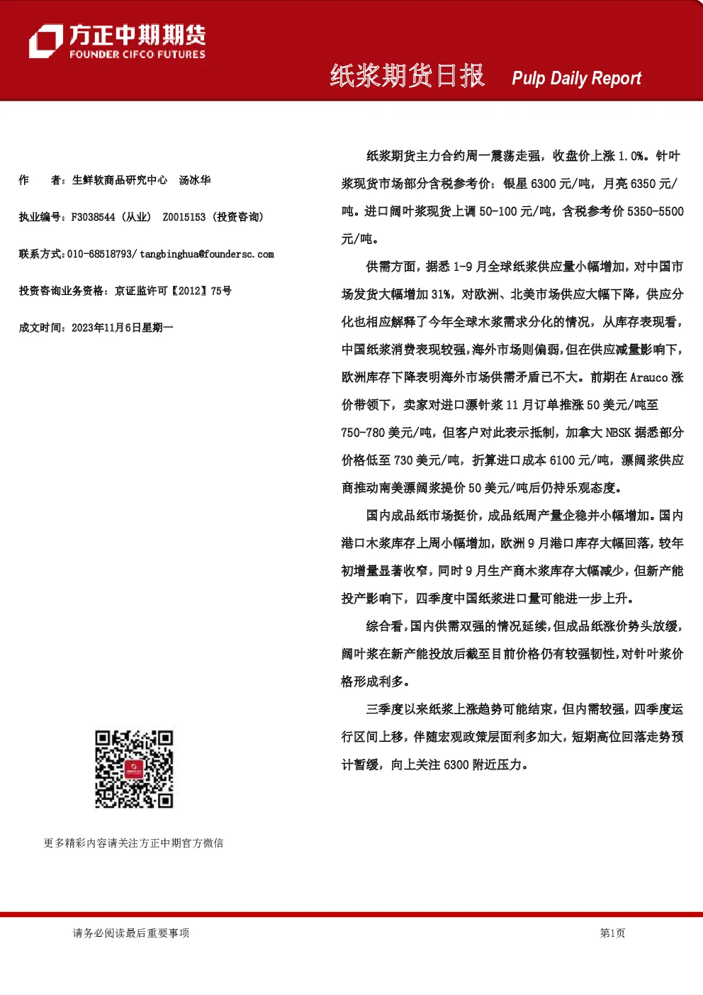 纸浆期货日报
