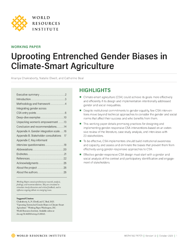 根除气候智慧型农业中根深蒂固的性别偏见