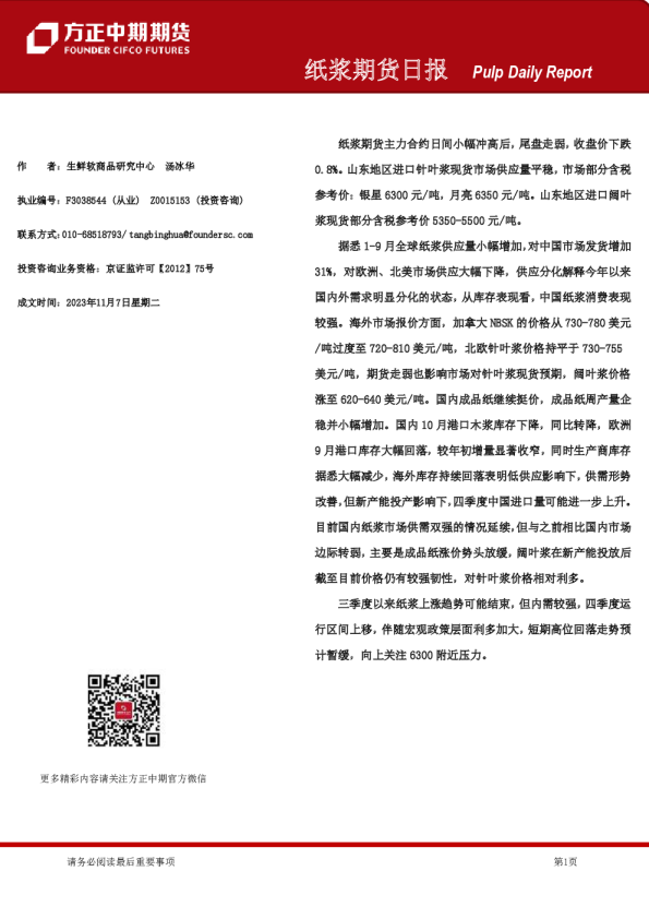 纸浆期货日报
