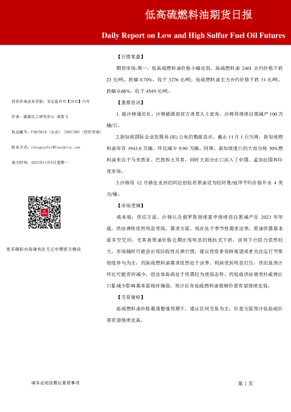 燃料油期货日报