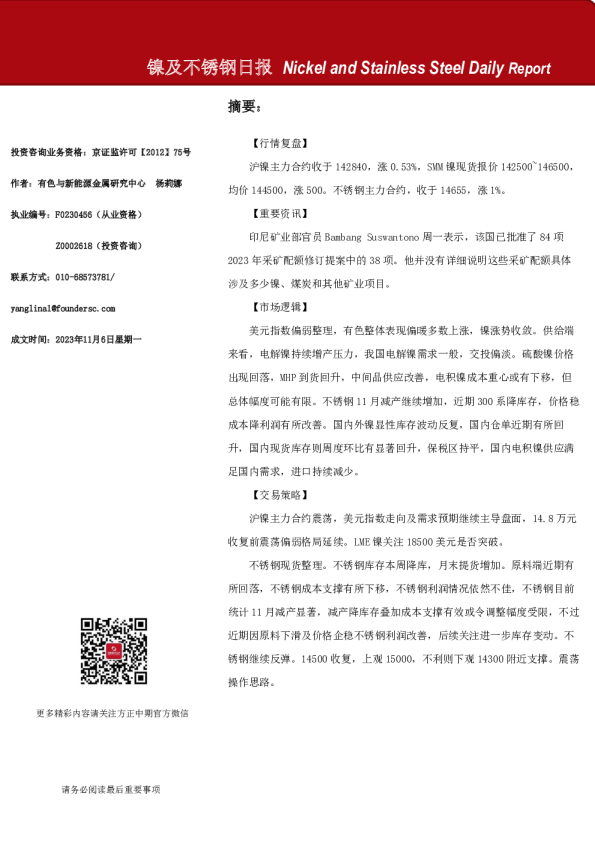 镍及不锈钢日报