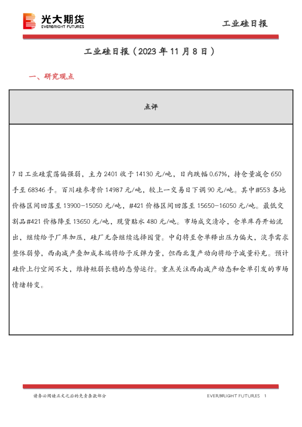 工业硅日报