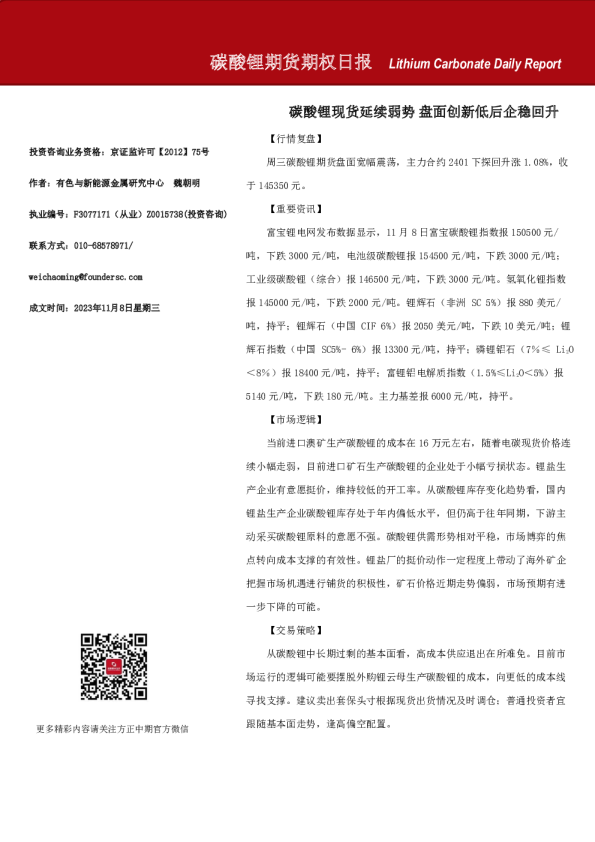 碳酸锂期货期权日报