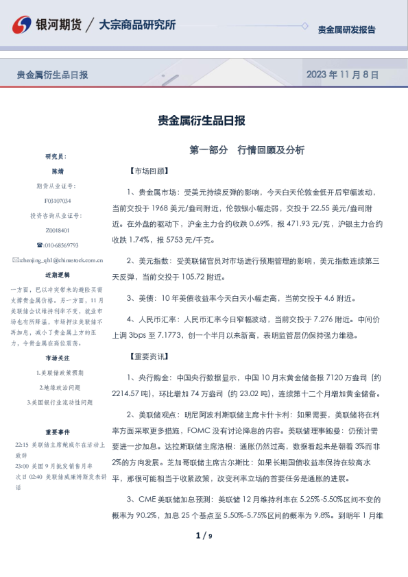 贵金属衍生品日报