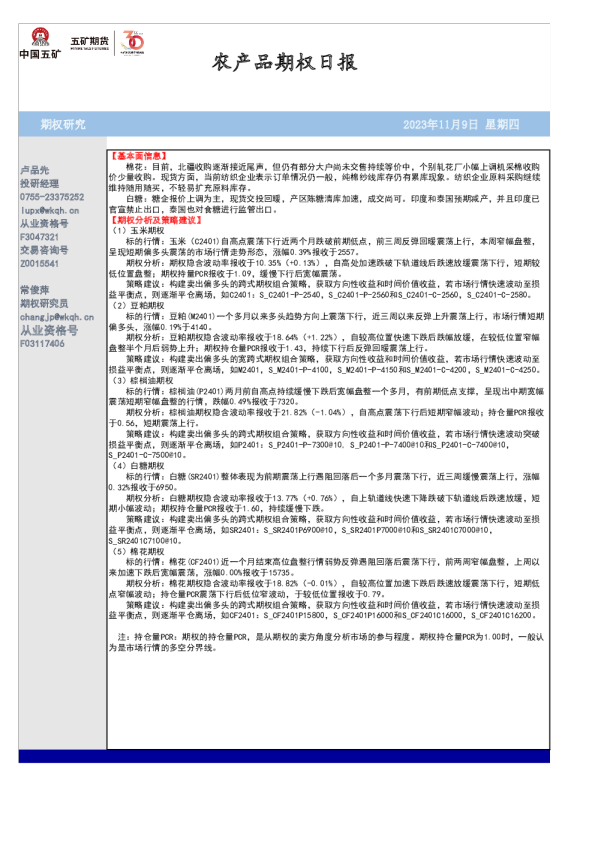 农产品期权日报