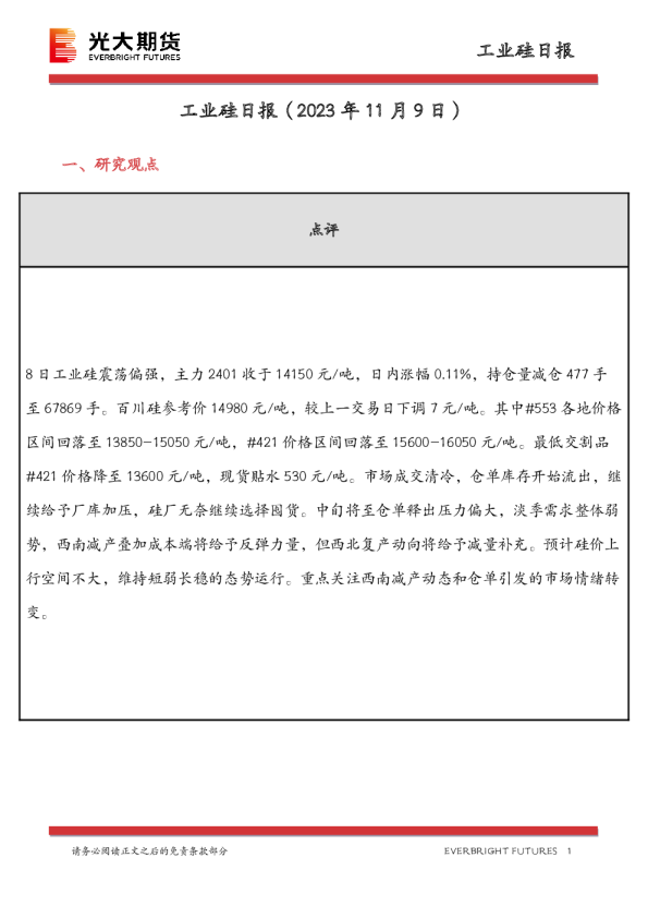 工业硅日报