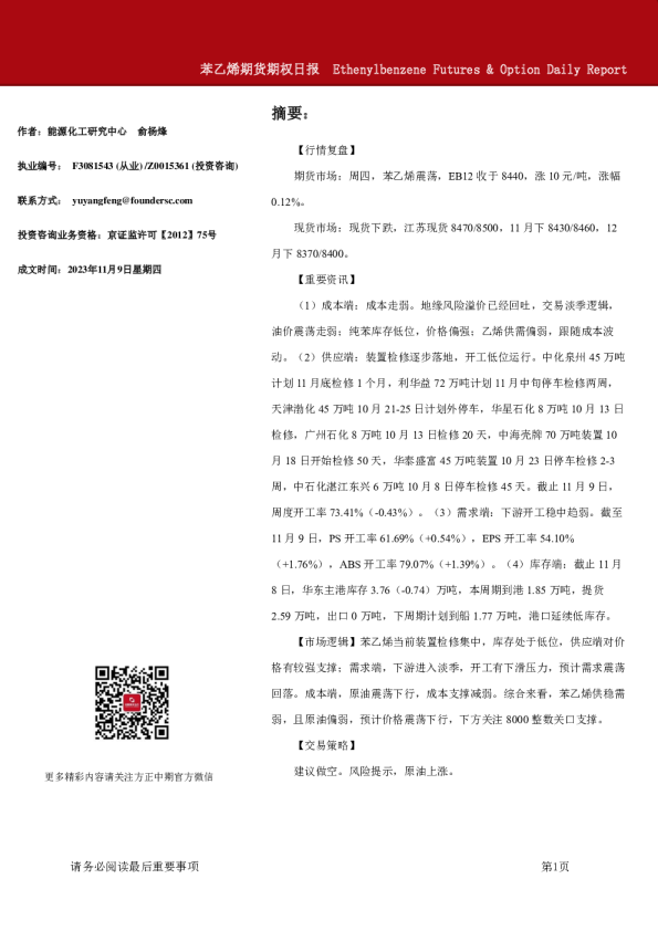 苯乙烯期货期权日报