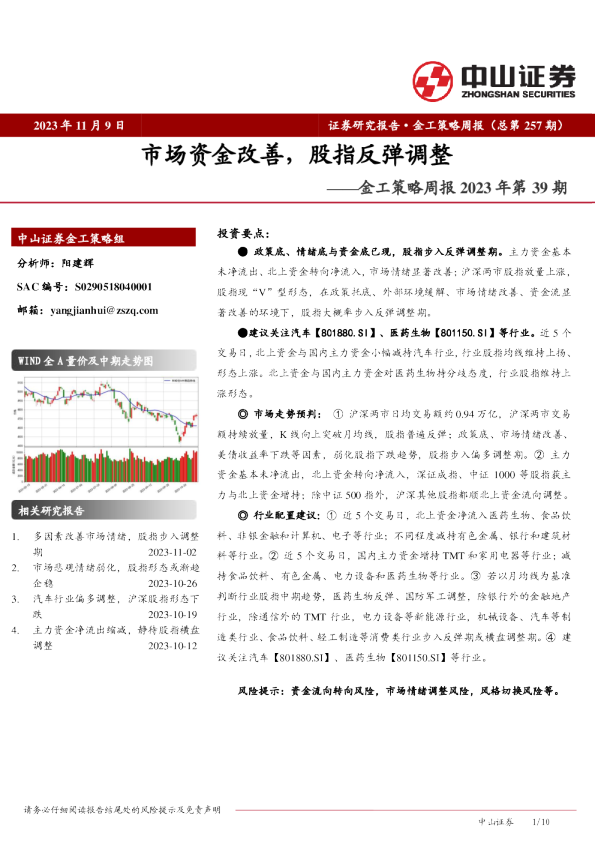金工策略周报2023年第39期:市场资金改善,股指反弹调整
