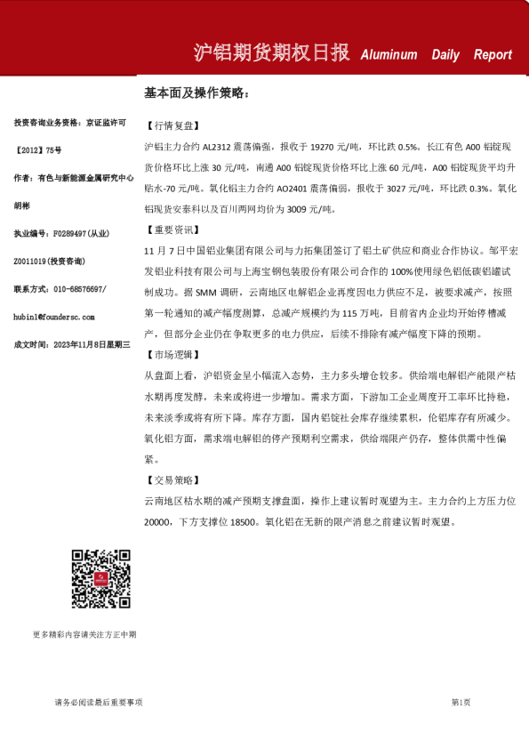 沪铝期货期权日报